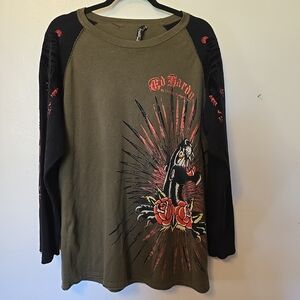 Ed Hardy Born Free Panther Roses Mens Sweater Black Green Red XL